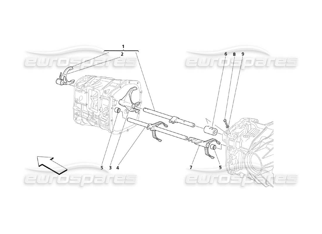 Maserati QTP. (2003) 4.2 Inside Gearbox Controls Part Diagram