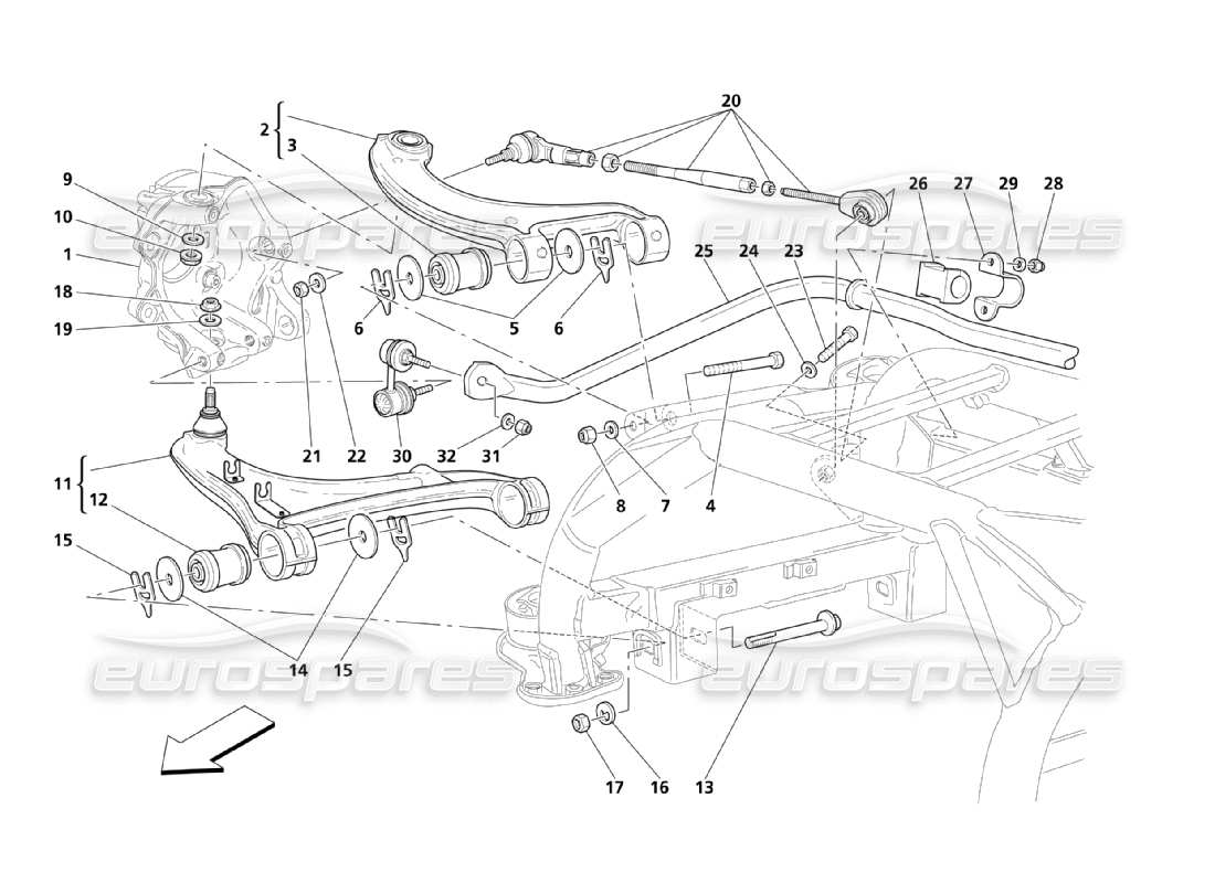 Maserati QTP. (2003) 4.2 Rear Suspensions Part Diagram