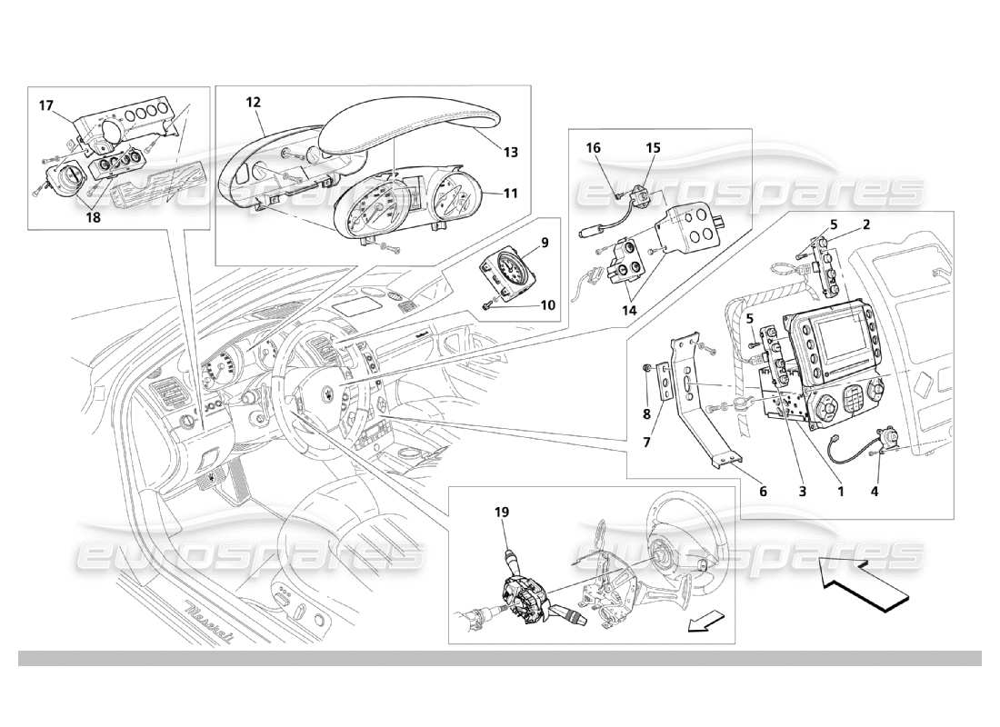 Maserati QTP. (2003) 4.2 Dashboard Services Parts Diagram