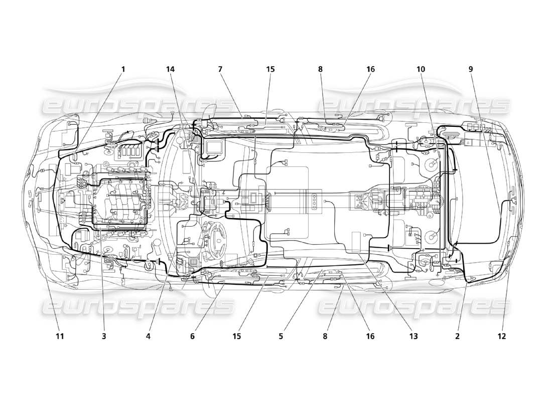 Maserati QTP. (2003) 4.2 Main Cables Parts Diagram