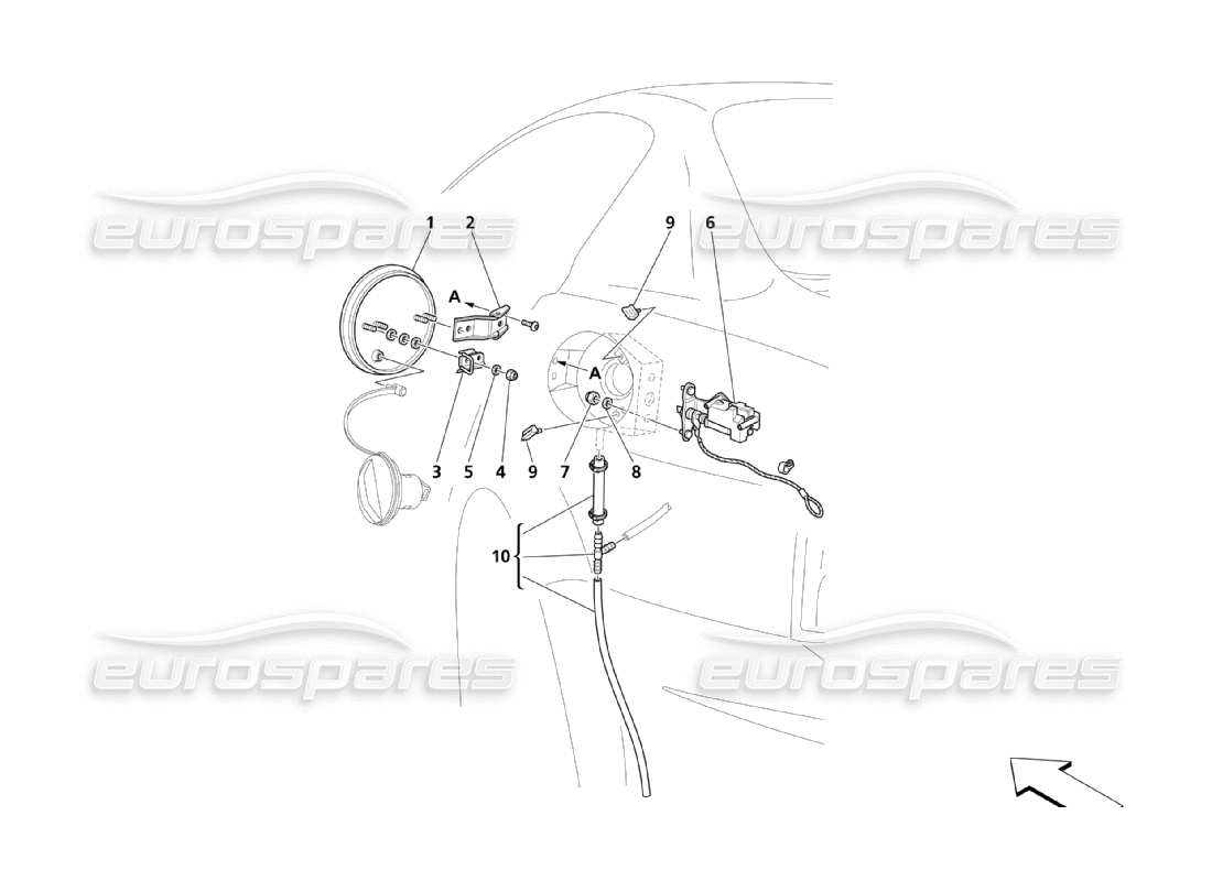 Maserati QTP. (2003) 4.2 Fuel Door And Controls Part Diagram