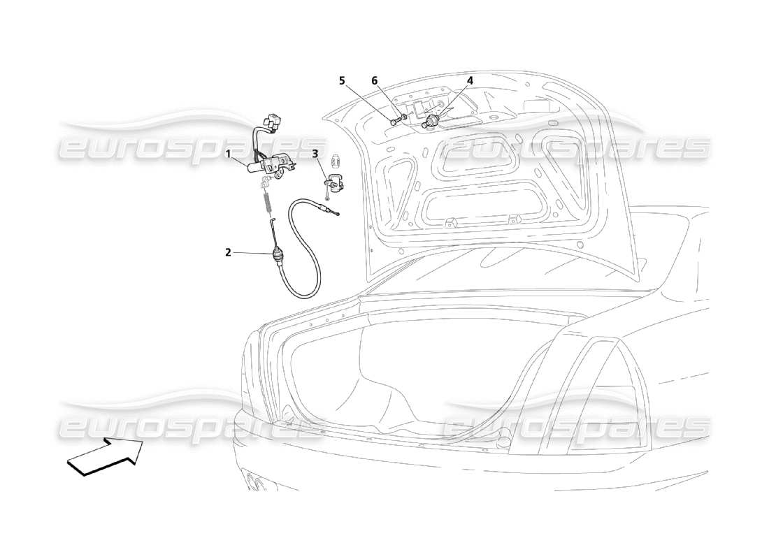 Maserati QTP. (2003) 4.2 Rear Hood Opening Device Part Diagram