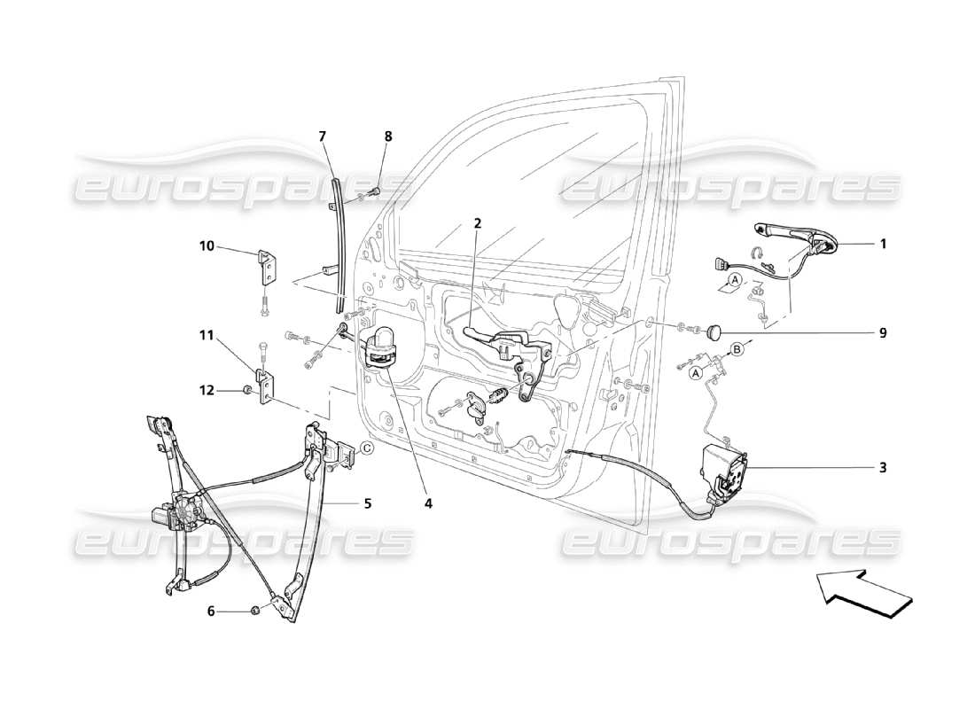Maserati QTP. (2003) 4.2 Front Doors: Movement Devices Parts Diagram