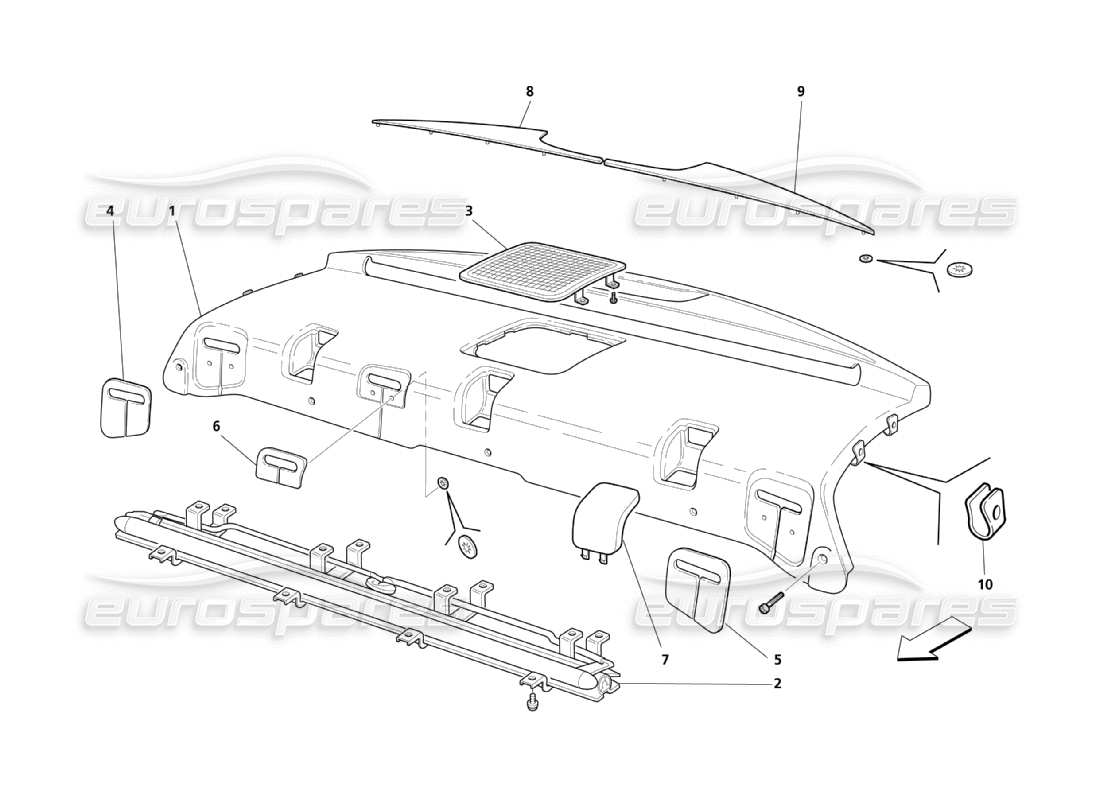 Maserati QTP. (2003) 4.2 Under Rear Window Moulding Part Diagram