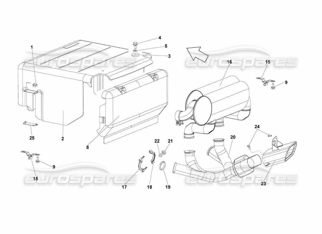 Lamborghini Murcielago LP670 Exhaust System Part Diagram