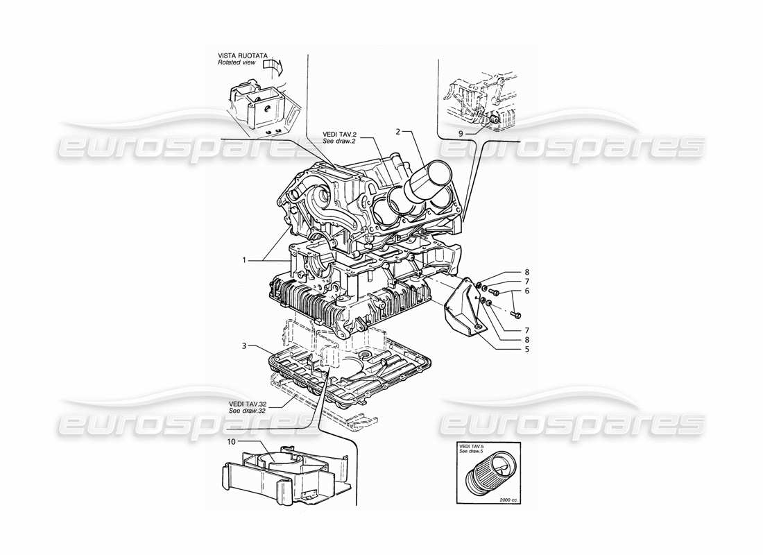 Maserati Ghibli 2.8 GT (Variante) engine block and oil sump Part Diagram