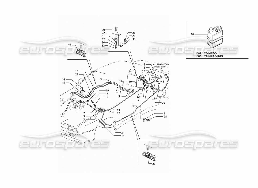 Maserati Ghibli 2.8 GT (Variante) Evaporation Vapours Recovery System and Fuel Pipes Part Diagram