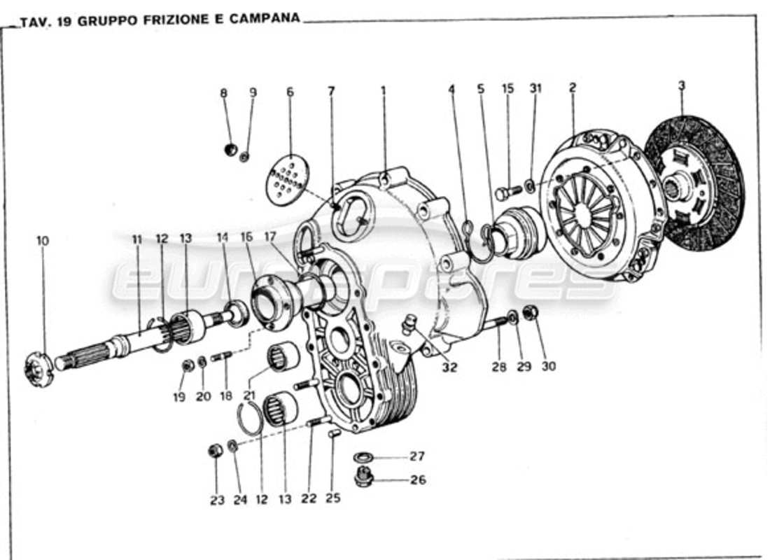 Ferrari 246 GT Series 1 Clutch Unit and Cover Parts Diagram