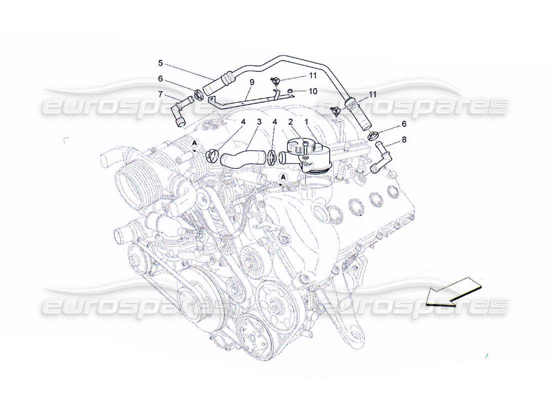 Maserati QTP. (2010) 4.2 oil vapour recirculation system Part Diagram