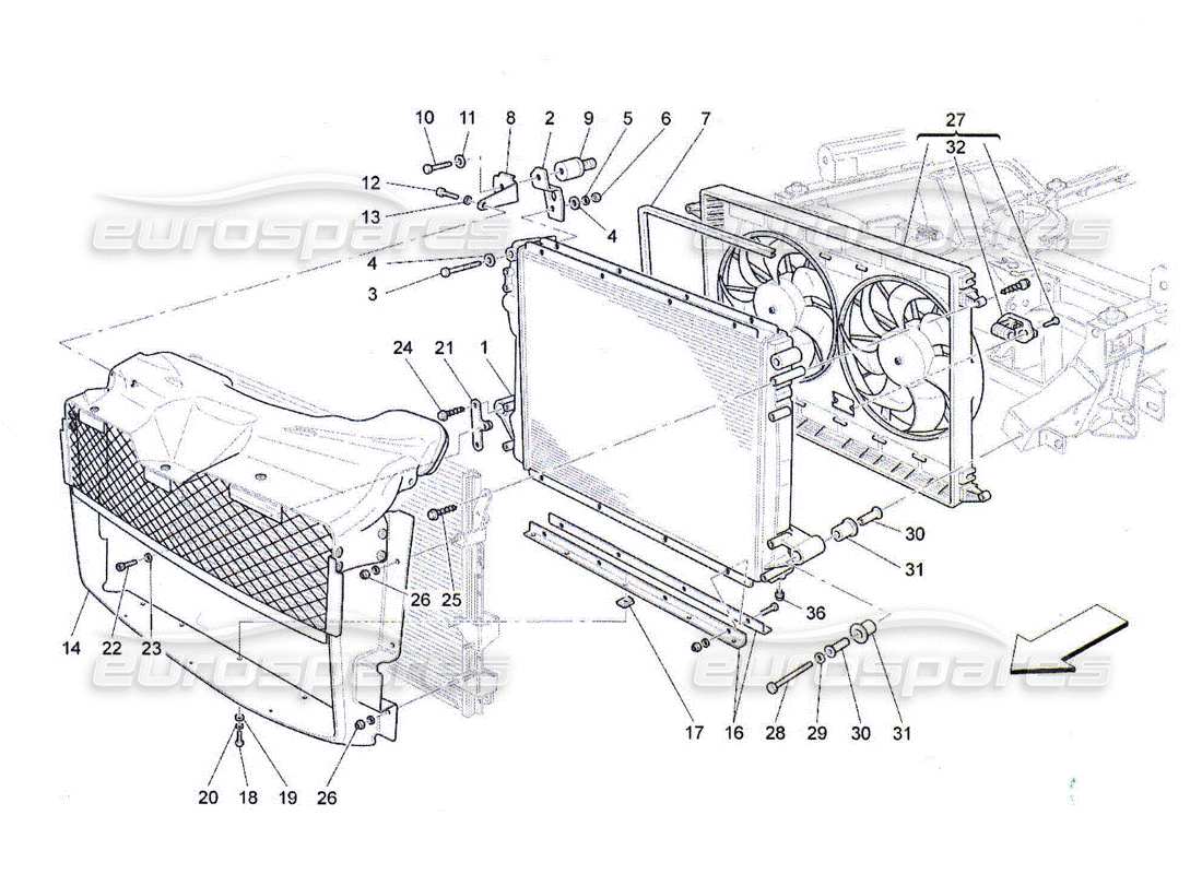 Maserati QTP. (2010) 4.2 cooling: air radiators and ducts Parts Diagram