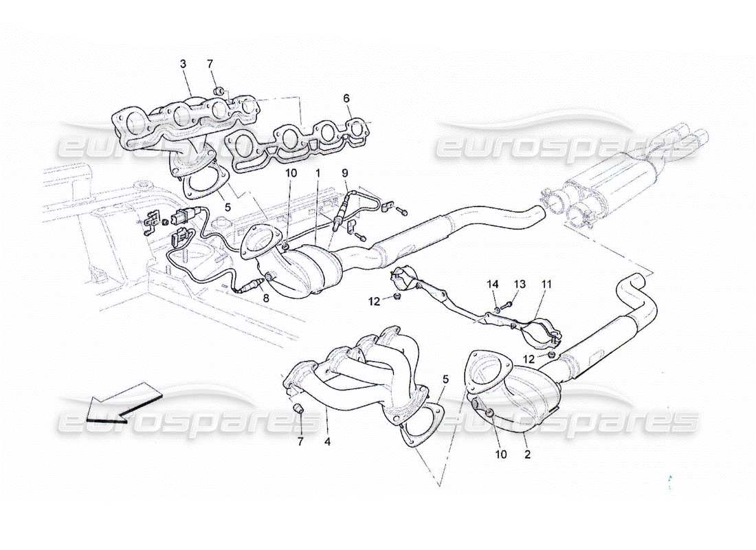 Maserati QTP. (2010) 4.2 pre-catalytic converters and catalytic converters Parts Diagram