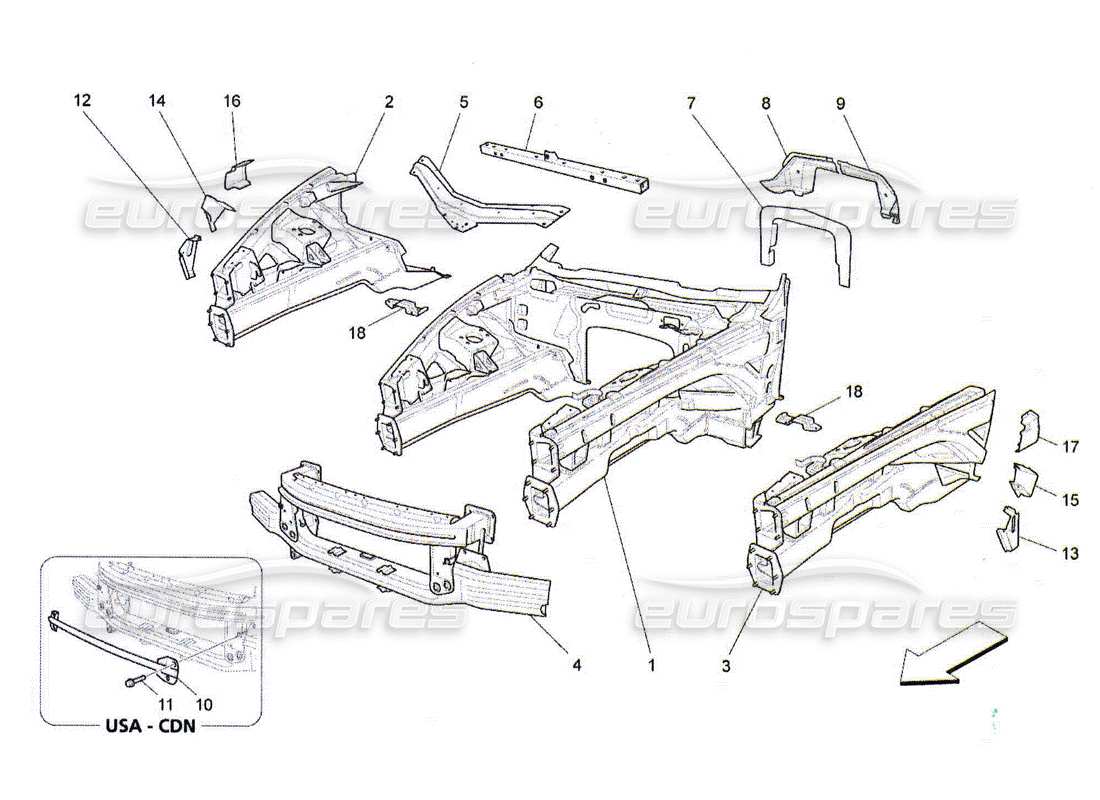 Maserati QTP. (2010) 4.2 front structural frames and sheet panels Parts Diagram