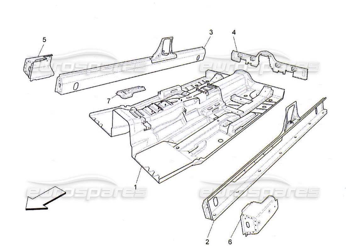 Maserati QTP. (2010) 4.2 central structural frames and sheet panels Parts Diagram