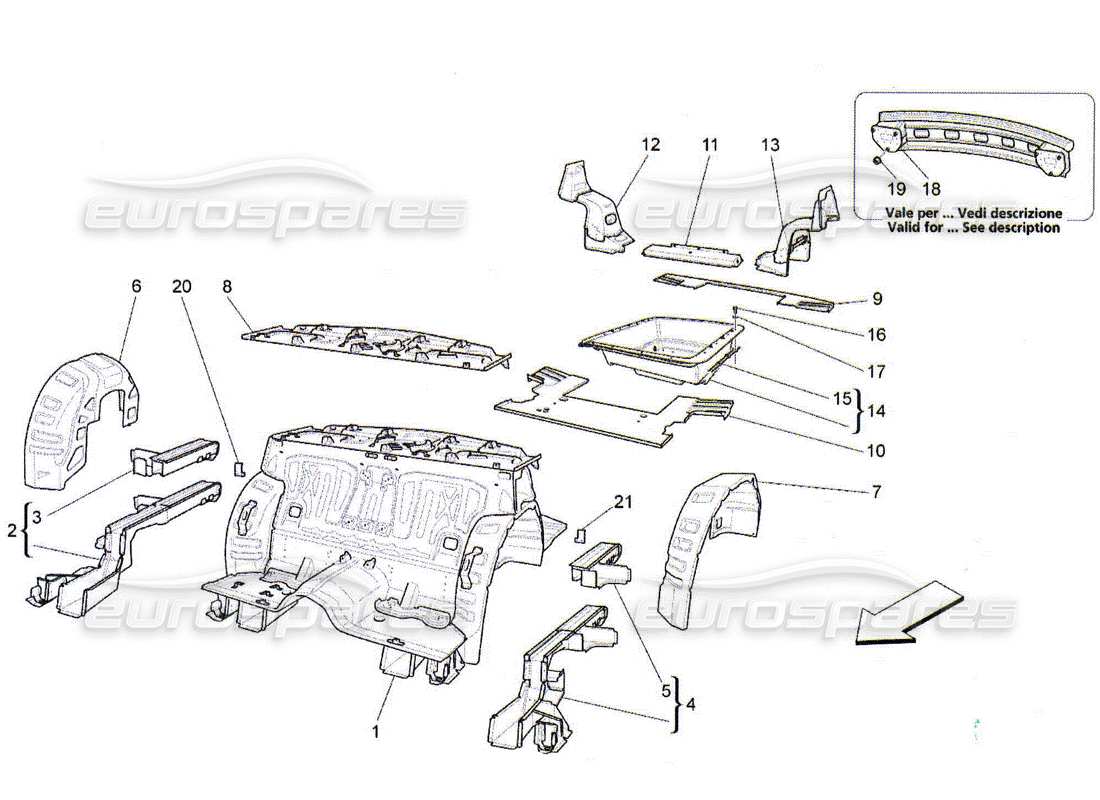 Maserati QTP. (2010) 4.2 rear structural frames and sheet panels Parts Diagram