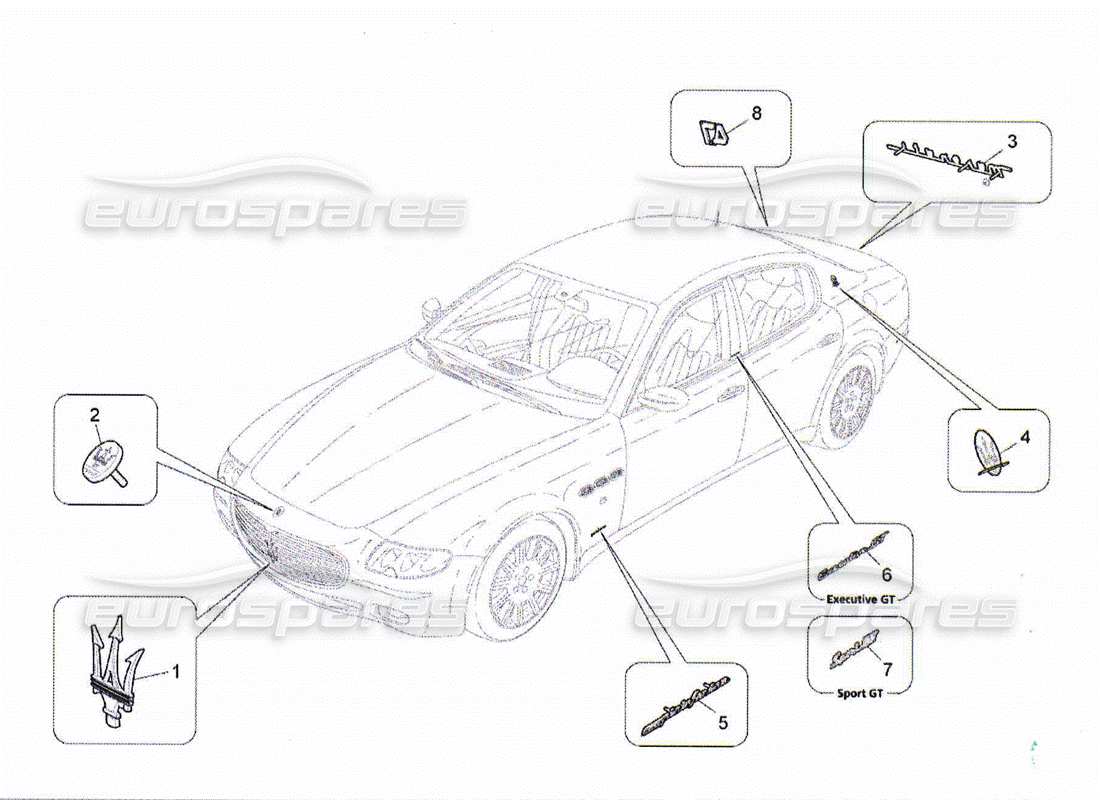 Maserati QTP. (2010) 4.2 trims, brands and symbols Parts Diagram