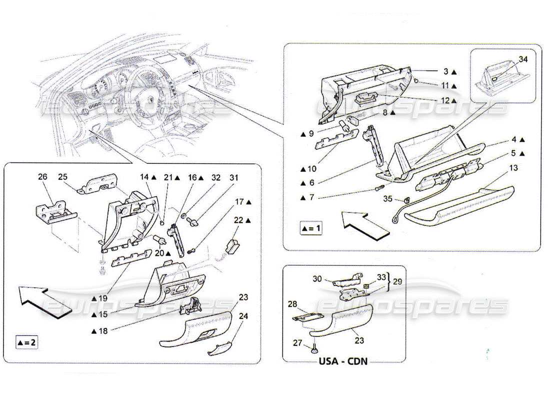 Maserati QTP. (2010) 4.2 glove compartments Parts Diagram