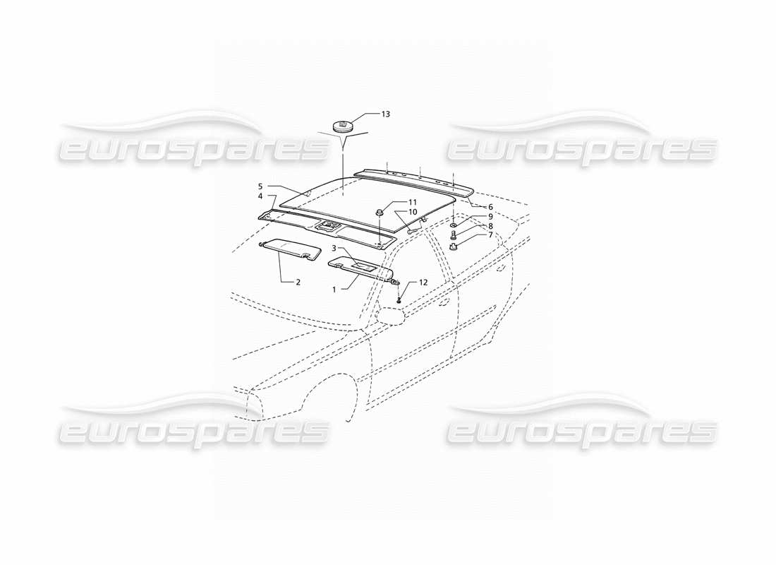 Maserati QTP V8 (1998) Inner Trims: Roof (RHD) Parts Diagram