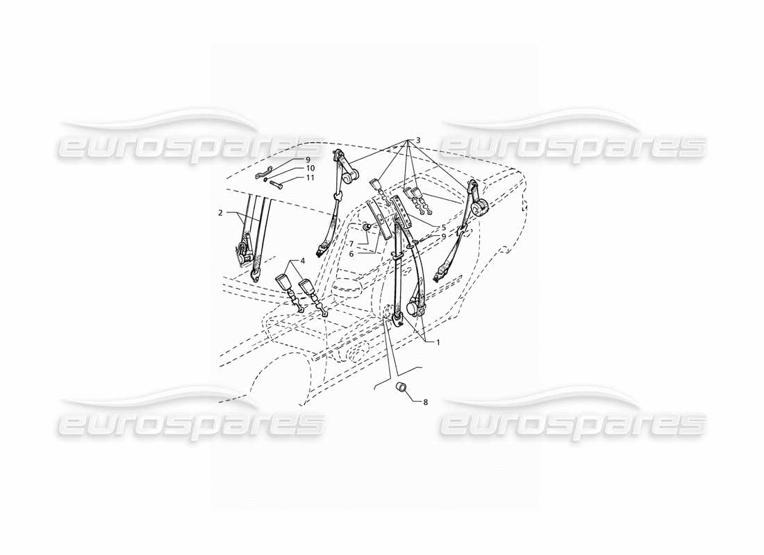 Maserati QTP V8 (1998) Seat Belts Part Diagram