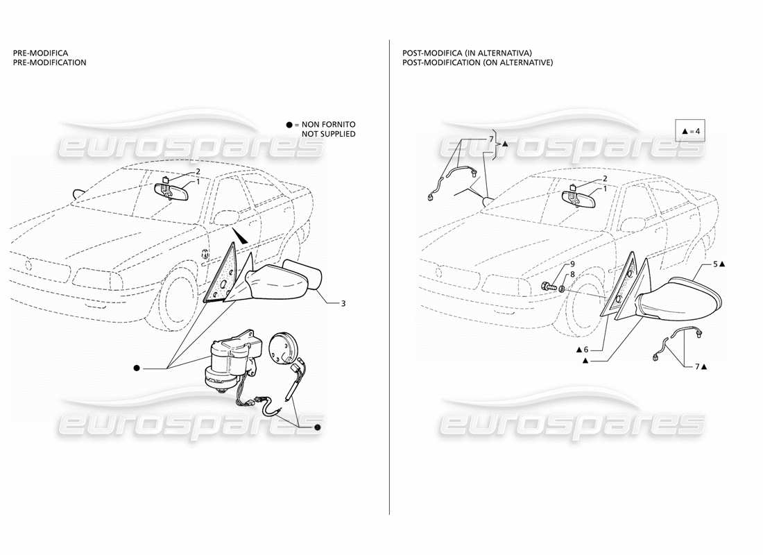 Maserati QTP V8 (1998) Rear View Mirrors Parts Diagram