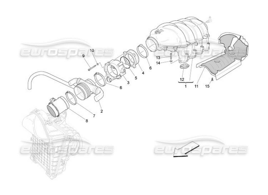 Maserati QTP. (2005) 4.2 intake manifold and throttle body Parts Diagram
