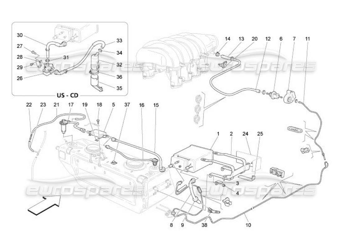 Maserati QTP. (2005) 4.2 fuel vapour recirculation system Parts Diagram