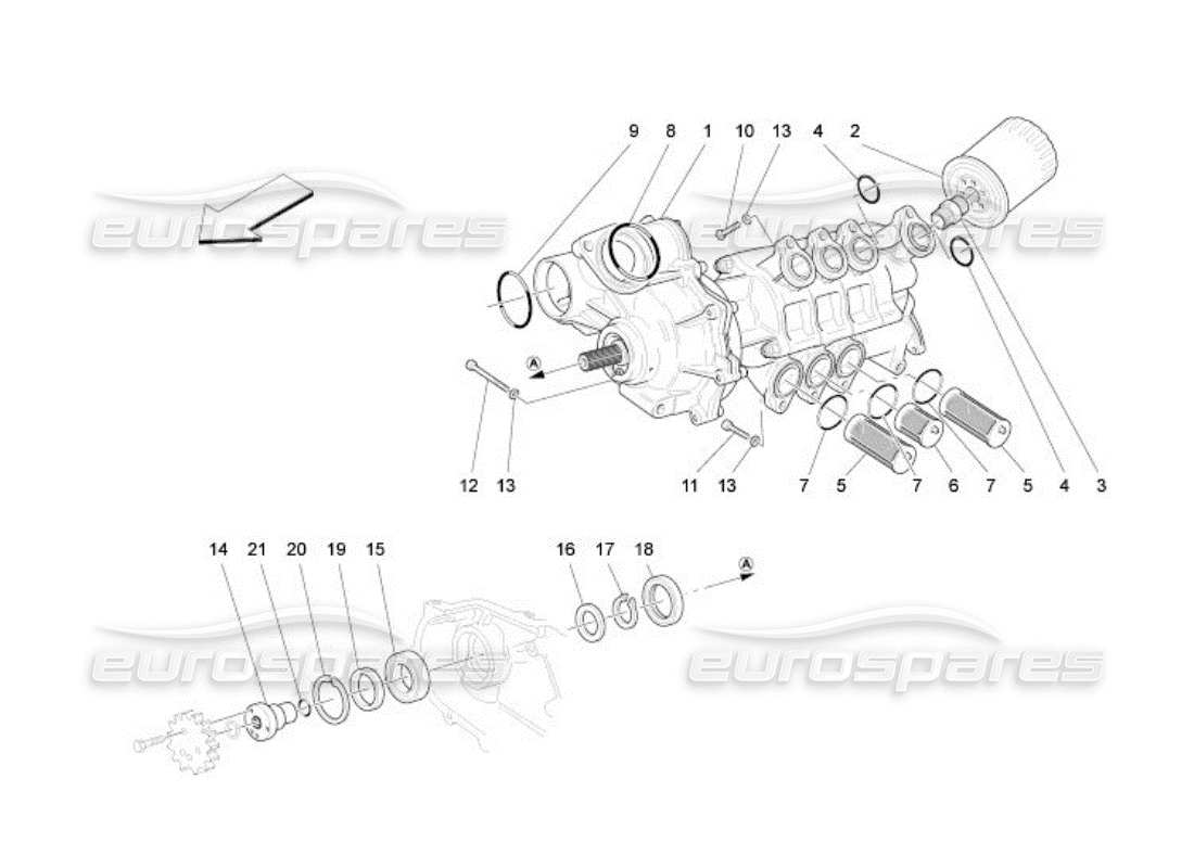 Maserati QTP. (2005) 4.2 lubrication system: pump and filter Part Diagram
