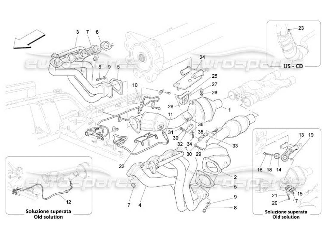 Maserati QTP. (2005) 4.2 pre-catalytic converters and catalytic converters Part Diagram
