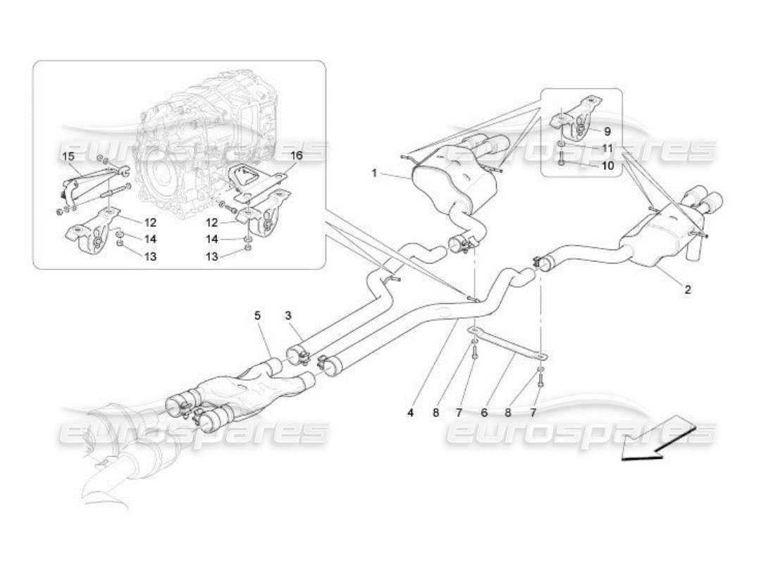 Maserati QTP. (2005) 4.2 silencers Part Diagram