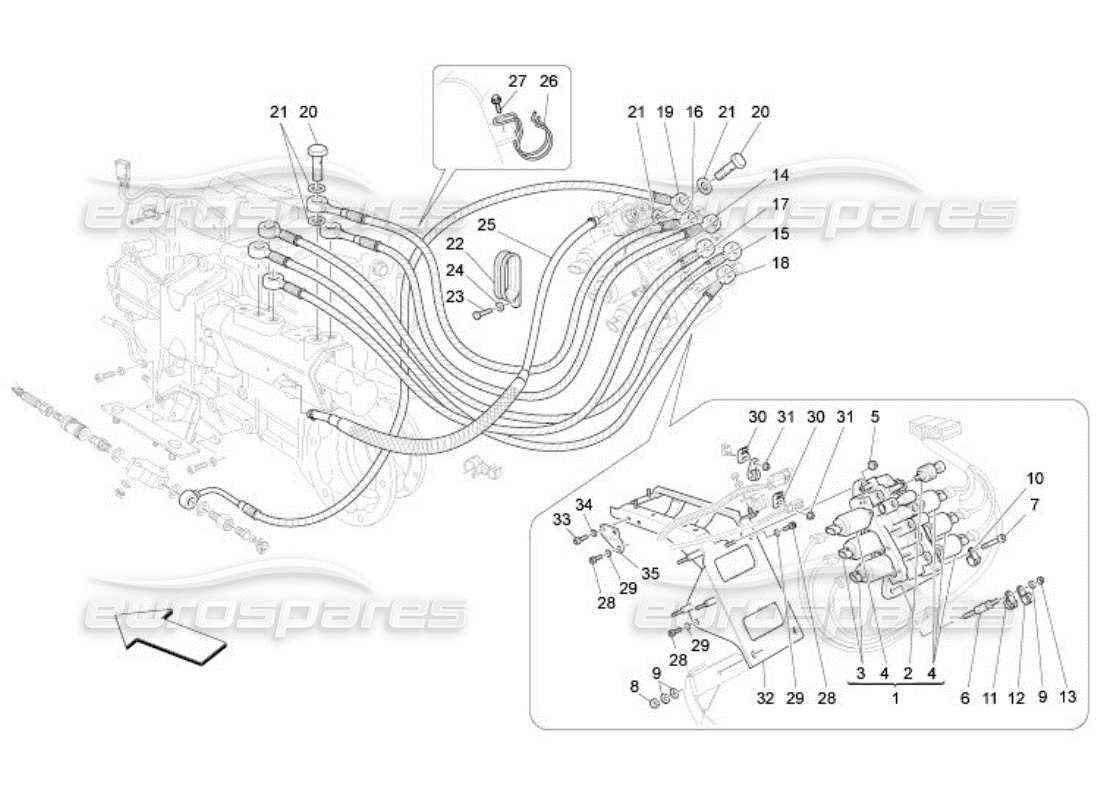 Maserati QTP. (2005) 4.2 Gearbox Activation Hydraulics: Power Unit Part Diagram