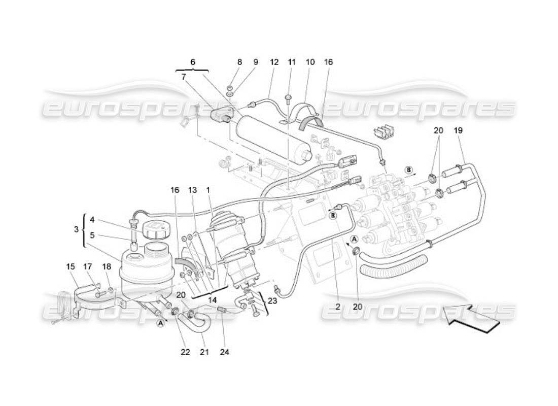 Maserati QTP. (2005) 4.2 Gearbox Activation Hydraulics: Tank And Pump Part Diagram