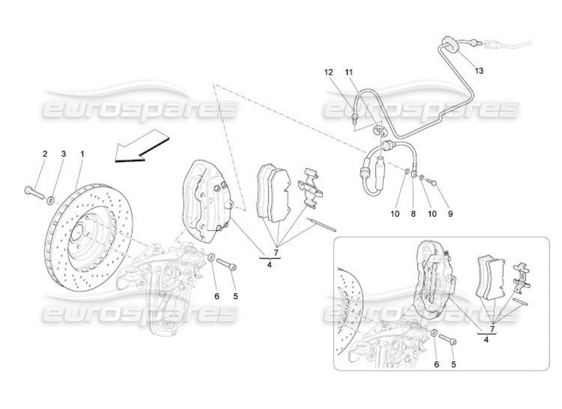 Maserati QTP. (2005) 4.2 braking devices on front wheels Parts Diagram