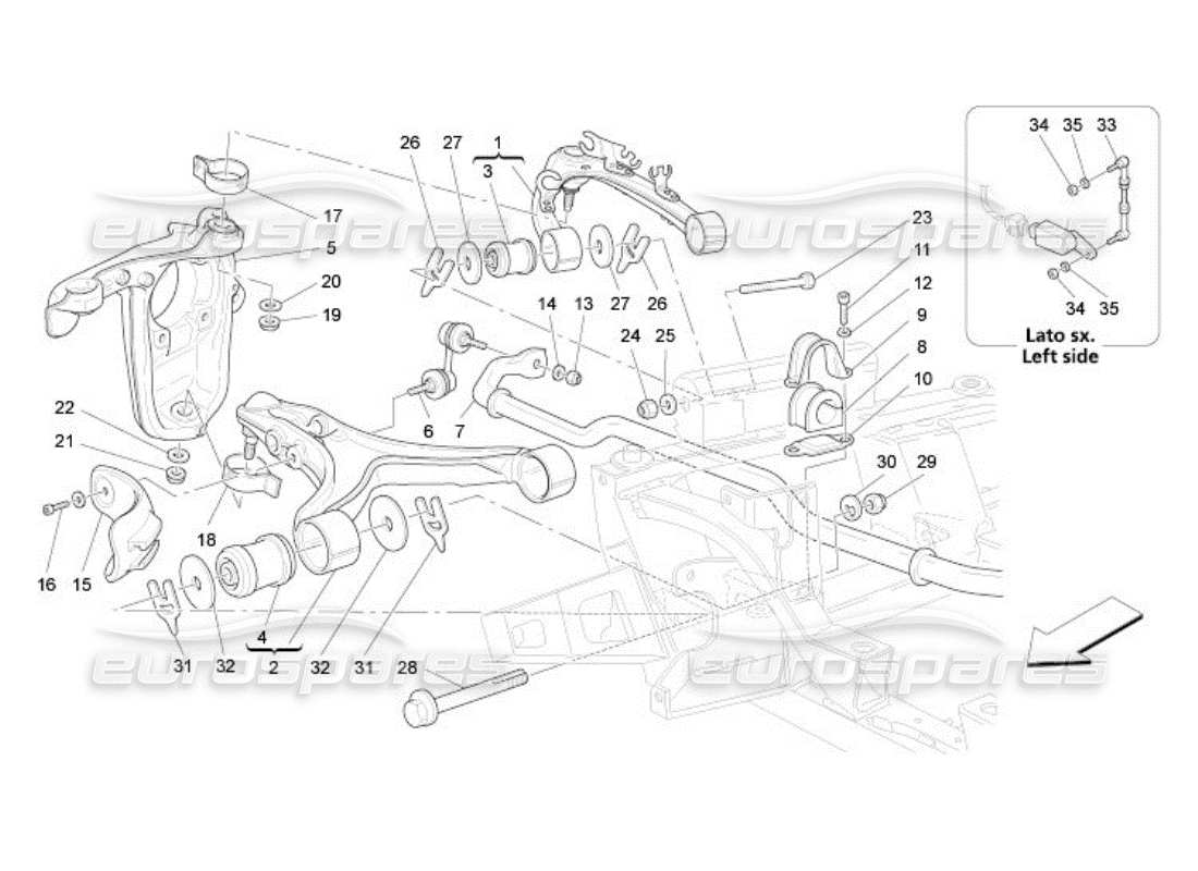 Maserati QTP. (2005) 4.2 Front Suspension Parts Diagram