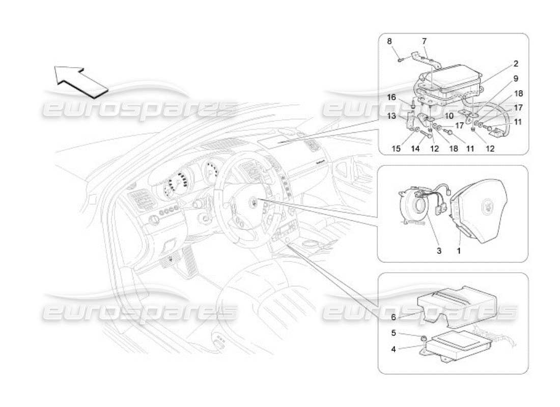 Maserati QTP. (2005) 4.2 front airbag system Parts Diagram