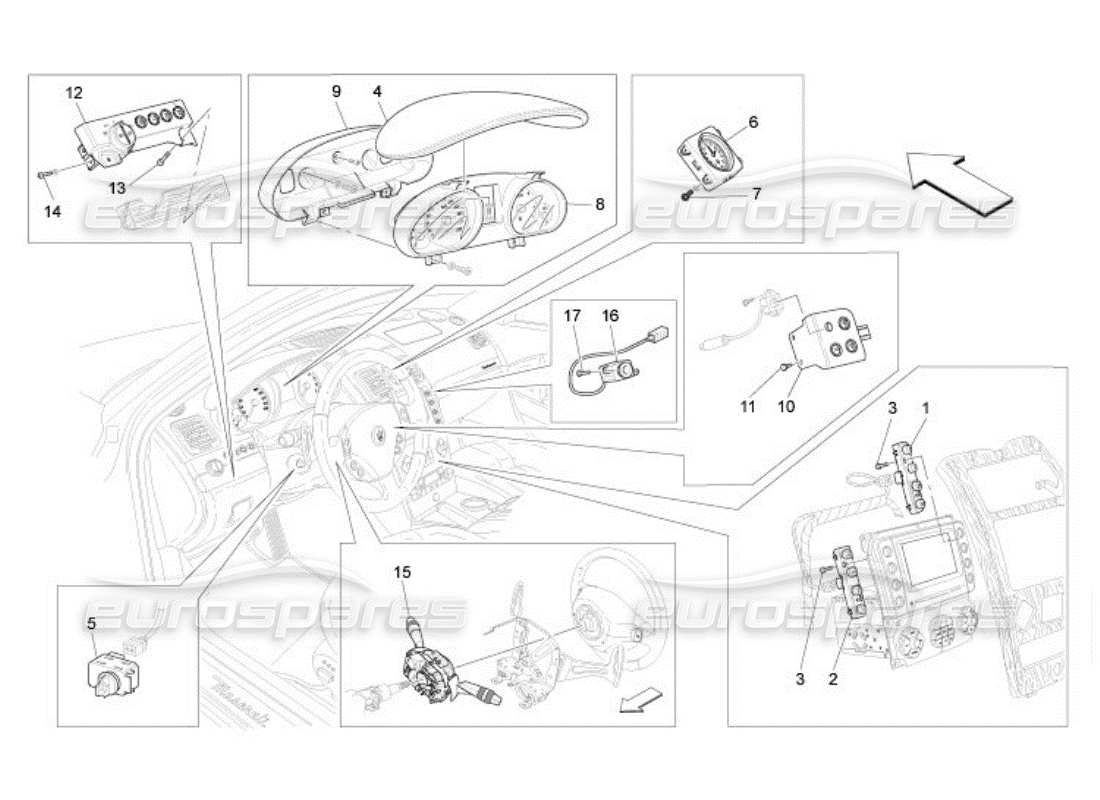 Maserati QTP. (2005) 4.2 dashboard devices Part Diagram