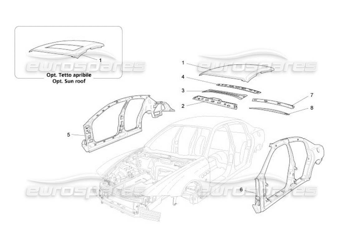 Maserati QTP. (2005) 4.2 BODYWORK AND CENTRAL OUTER TRIM PANELS Parts Diagram