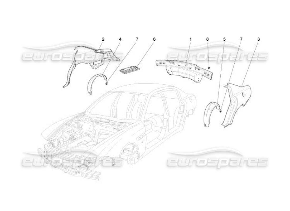 Maserati QTP. (2005) 4.2 BODYWORK AND REAR OUTER TRIM PANELS Parts Diagram