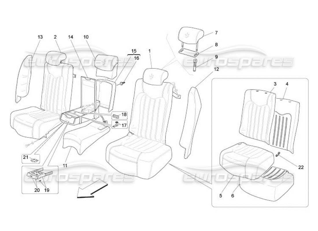 Maserati QTP. (2005) 4.2 rear seats: trim panels Part Diagram