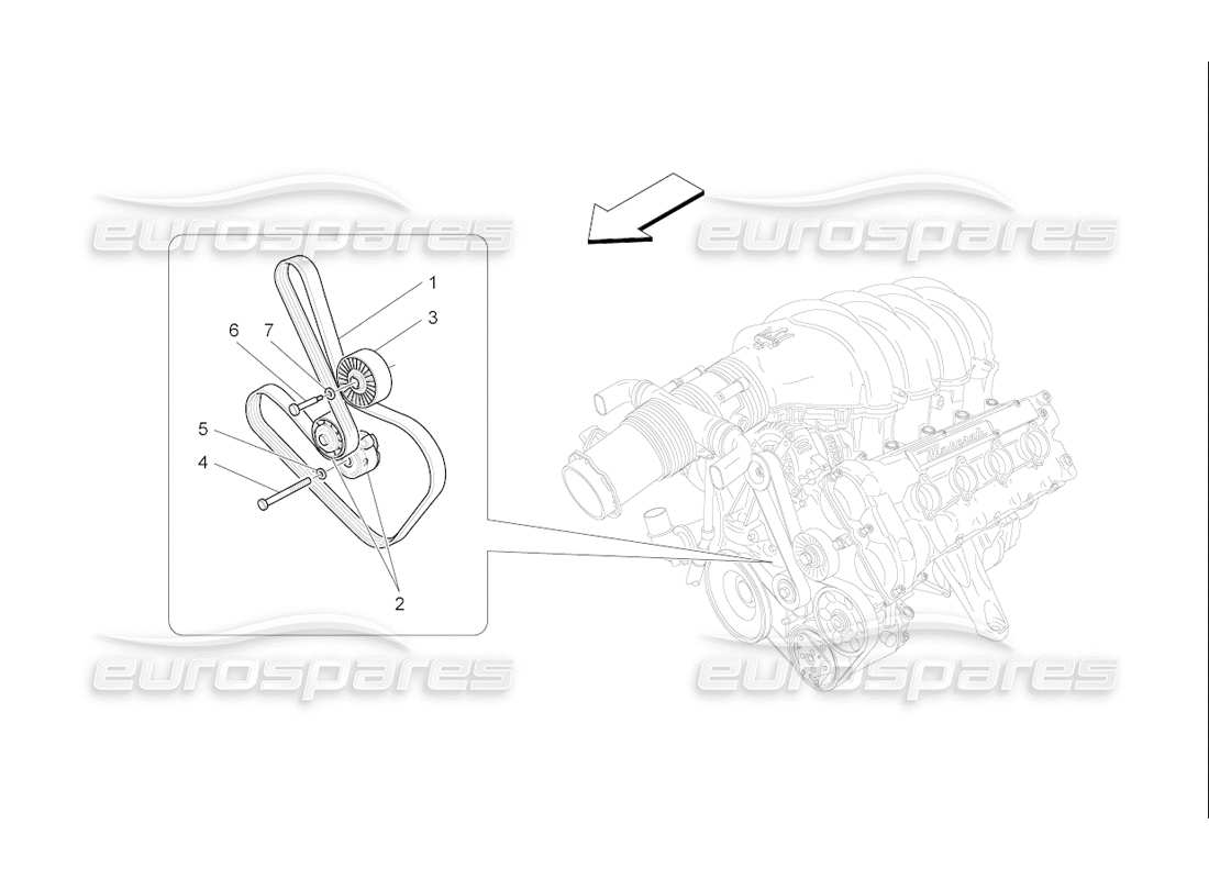 Maserati QTP. (2006) 4.2 F1 auxiliary device belts Parts Diagram