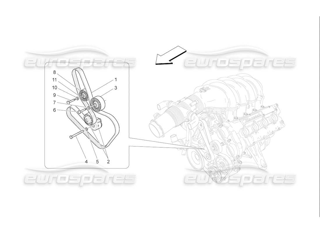 Maserati QTP. (2006) 4.2 F1 auxiliary device belts Part Diagram