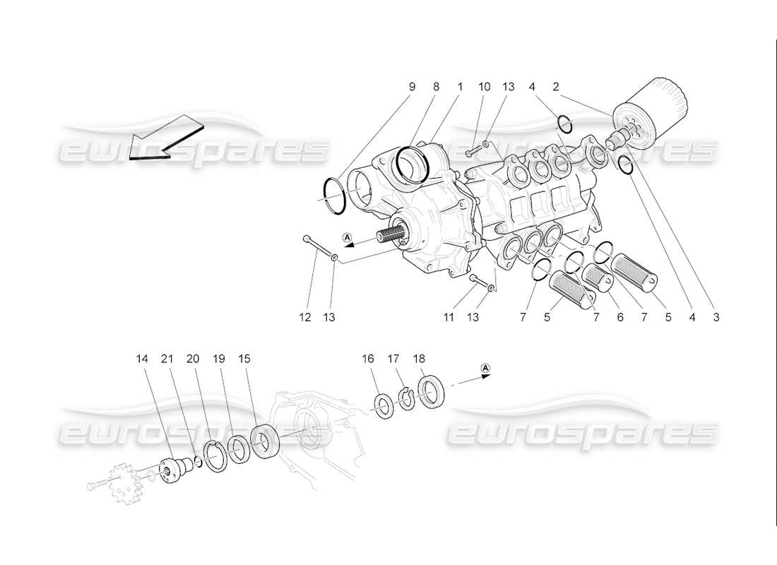 Maserati QTP. (2006) 4.2 F1 lubrication system: pump and filter Parts Diagram