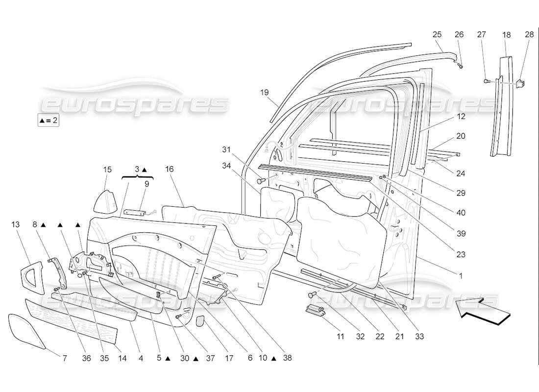 Maserati QTP. (2006) 4.2 F1 front doors: trim panels Parts Diagram