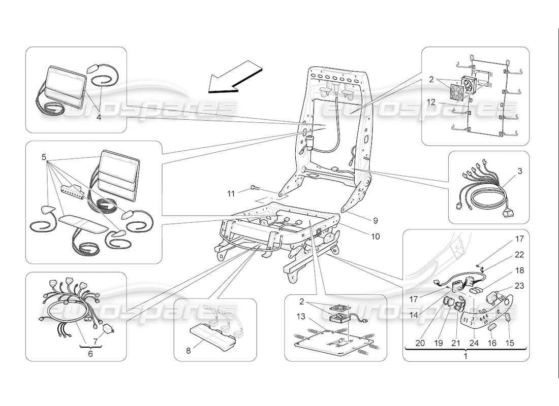 Maserati QTP. (2006) 4.2 F1 front seats: mechanics and electronics Parts Diagram