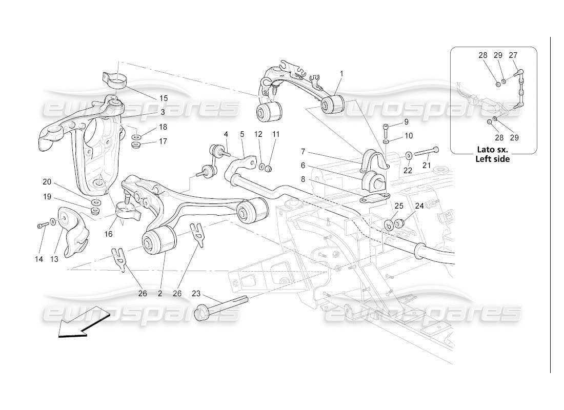 Maserati QTP. (2007) 4.2 auto Front Suspension Part Diagram