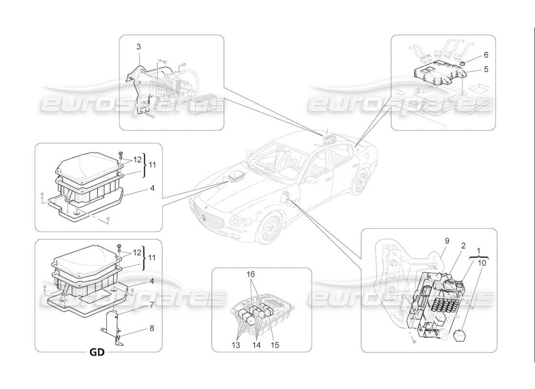 Maserati QTP. (2007) 4.2 F1 relays, fuses and boxes Parts Diagram