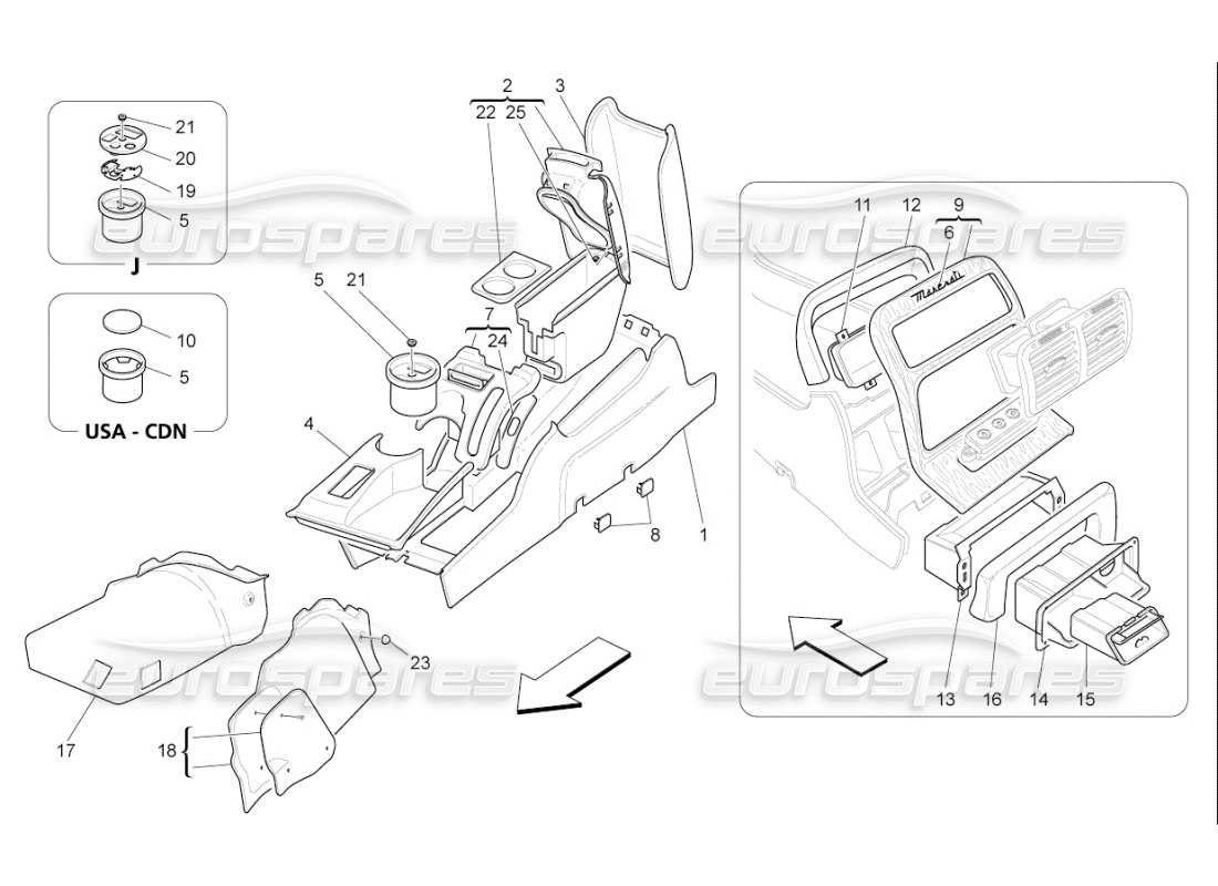 Maserati QTP. (2007) 4.2 F1 accessory console and centre console Part Diagram