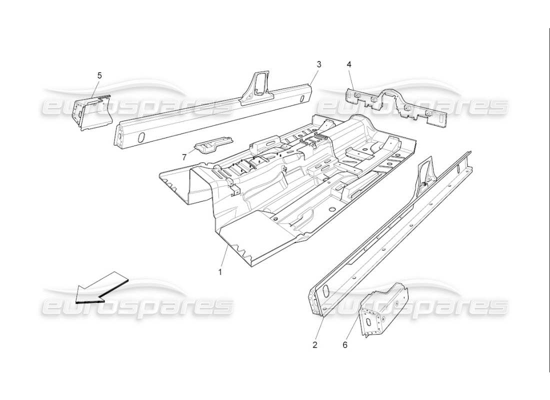 Maserati QTP. (2008) 4.2 auto central structural frames and sheet panels Part Diagram