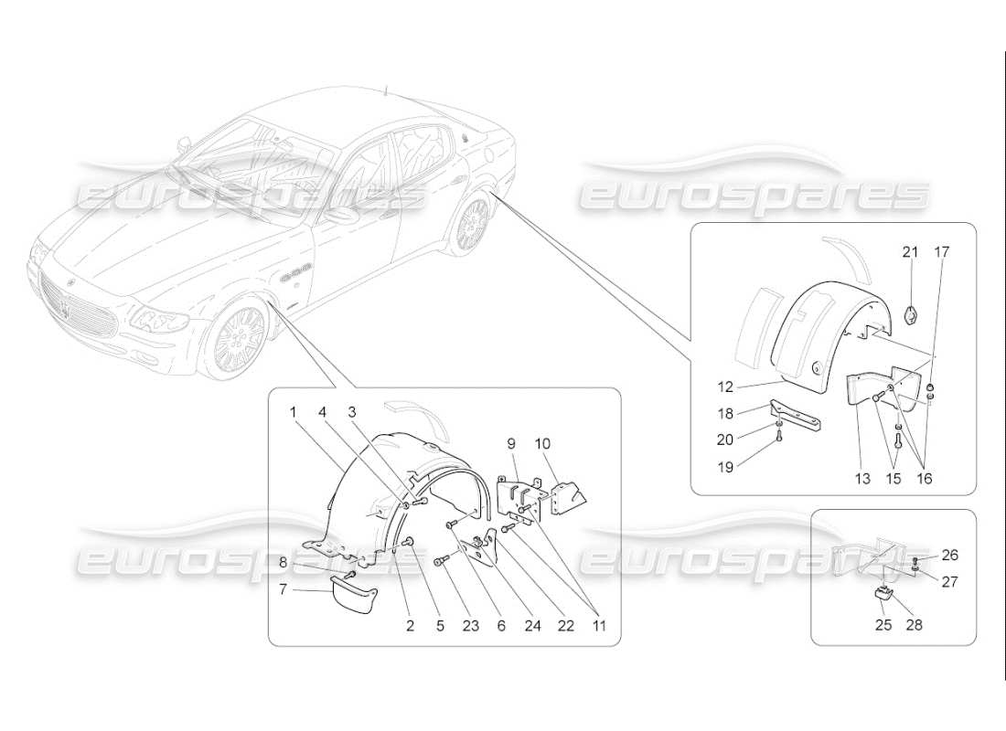 Maserati QTP. (2008) 4.2 auto WHEELHOUSE AND LIDS Parts Diagram