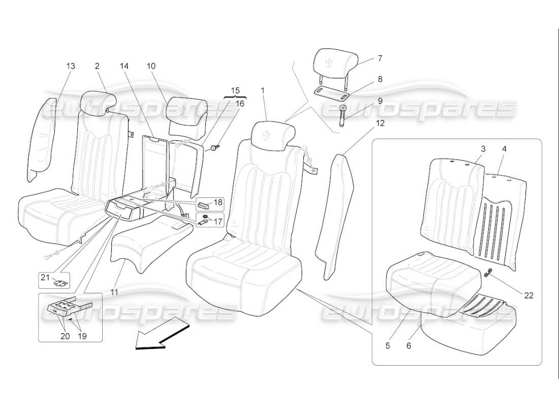 Maserati QTP. (2008) 4.2 auto rear seats: trim panels Part Diagram