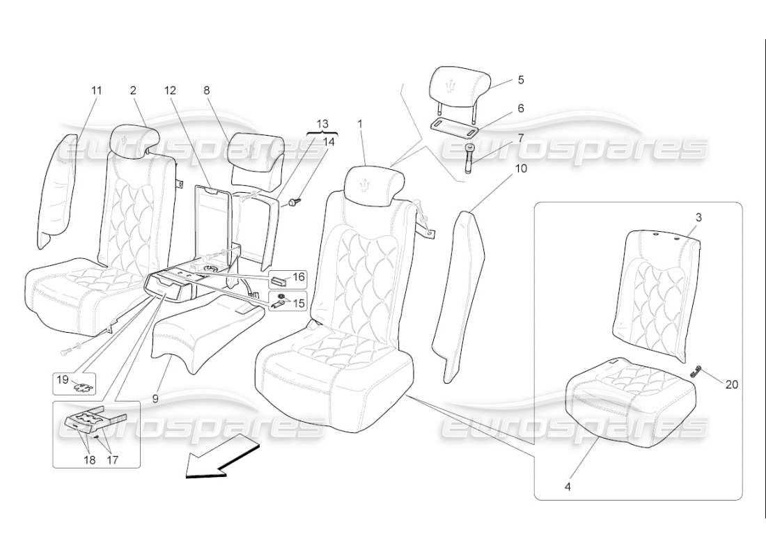 Maserati QTP. (2008) 4.2 auto rear seats: trim panels Parts Diagram