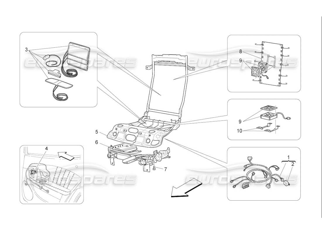 Maserati QTP. (2008) 4.2 auto rear seats: mechanics and electronics Part Diagram